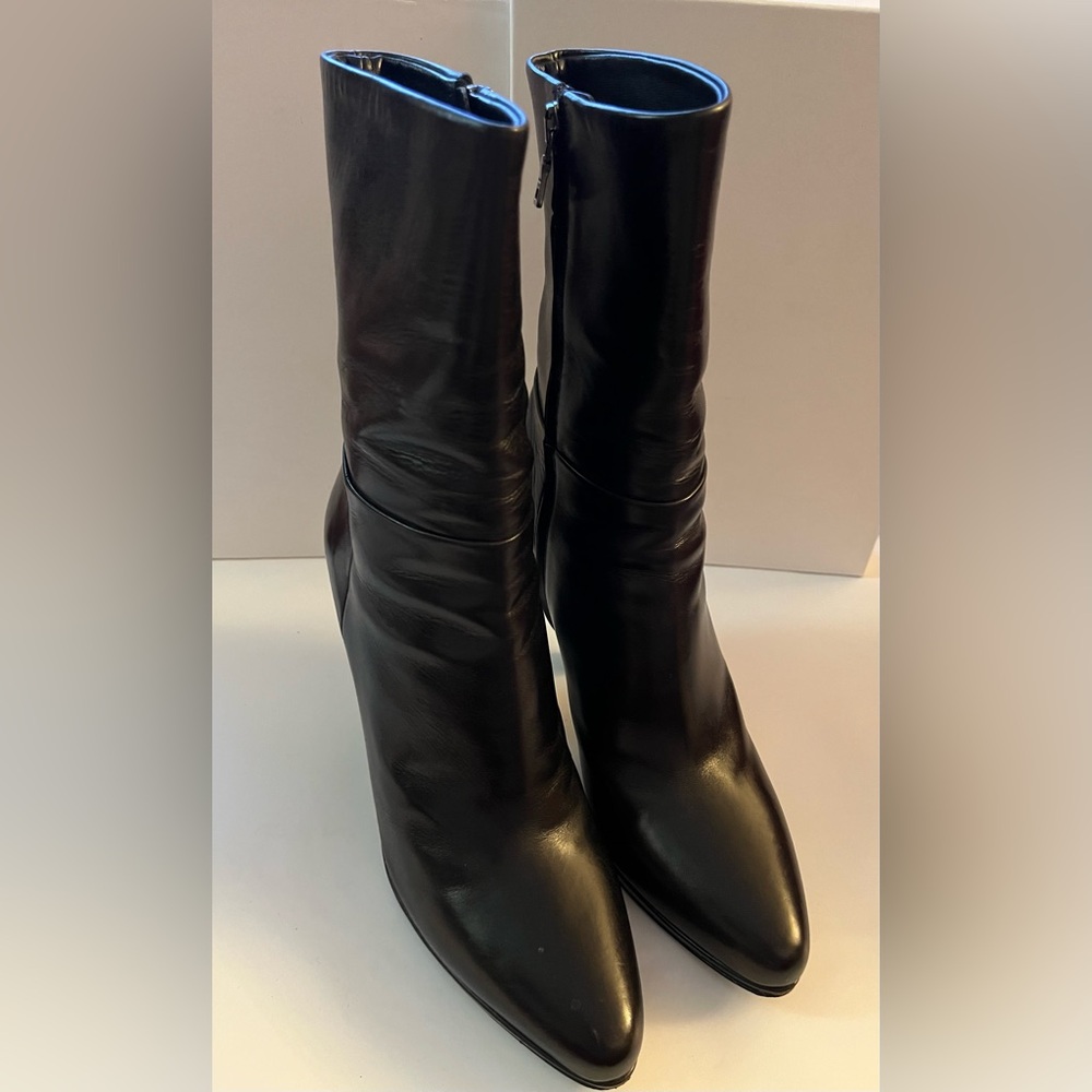 Prada black leather heel boots